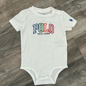 Polo Ralph Lauren white block letter logo snap onsie unisex baby size 12 months